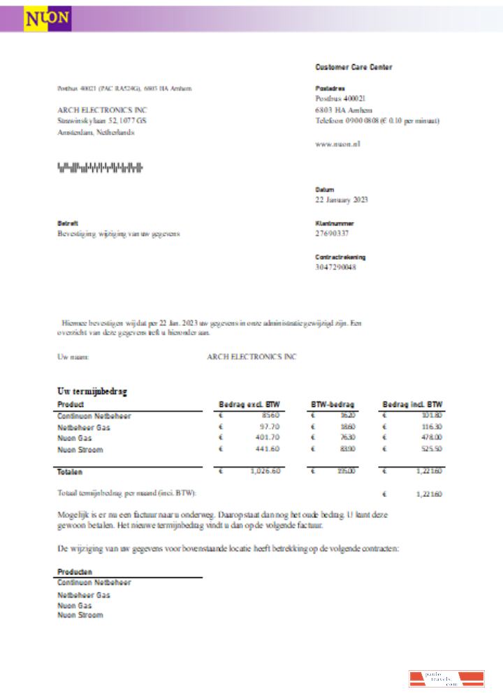 NUON gas utility business bill SCR PSD template